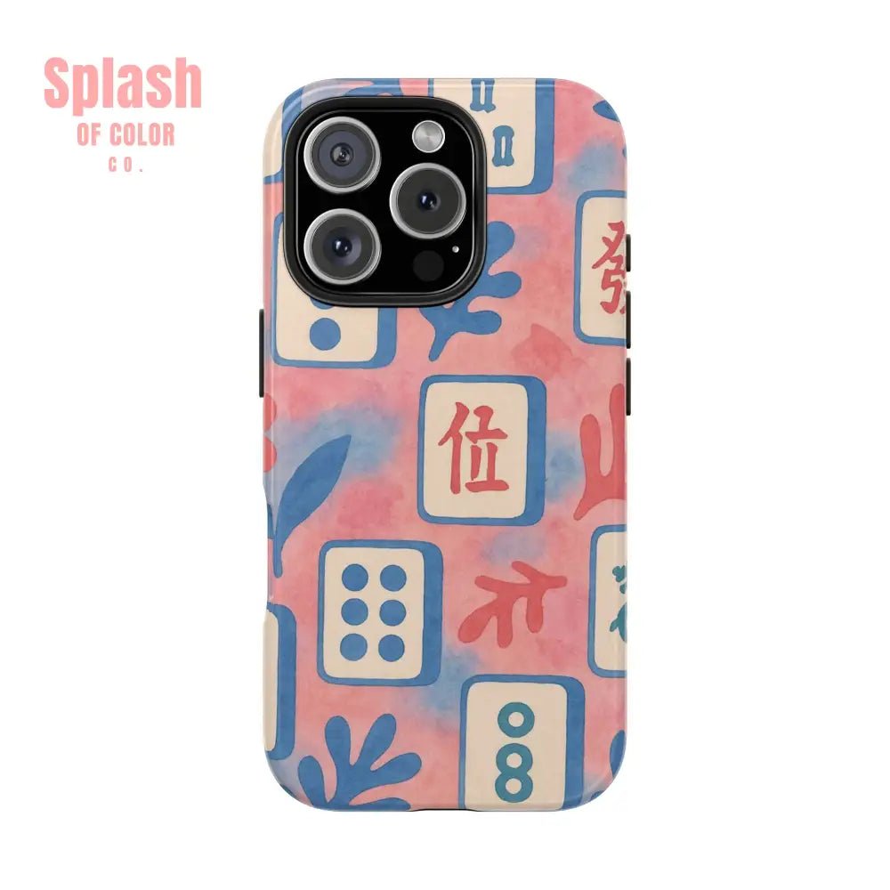Mahjong Phone Case Pink Pastel Blue Mahj Lover Mahjong Tile Phone Case iPhone 16 Pro Phone Case