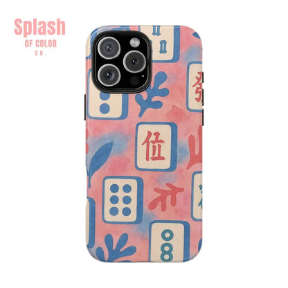 Mahjong Phone Case Pink Pastel Blue Mahj Lover Mahjong Tile Phone Case iPhone 16 Pro Max Phone Case