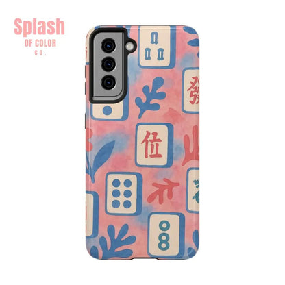 Mahjong Phone Case Pink Pastel Blue Mahj Lover Mahjong Tile Phone Case Samsung Galaxy S21 Phone Case