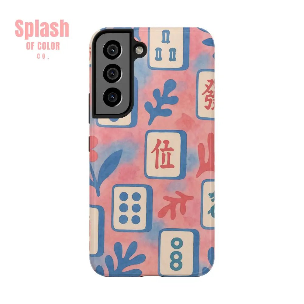 Mahjong Phone Case Pink Pastel Blue Mahj Lover Mahjong Tile Phone Case Samsung Galaxy S22 Phone Case