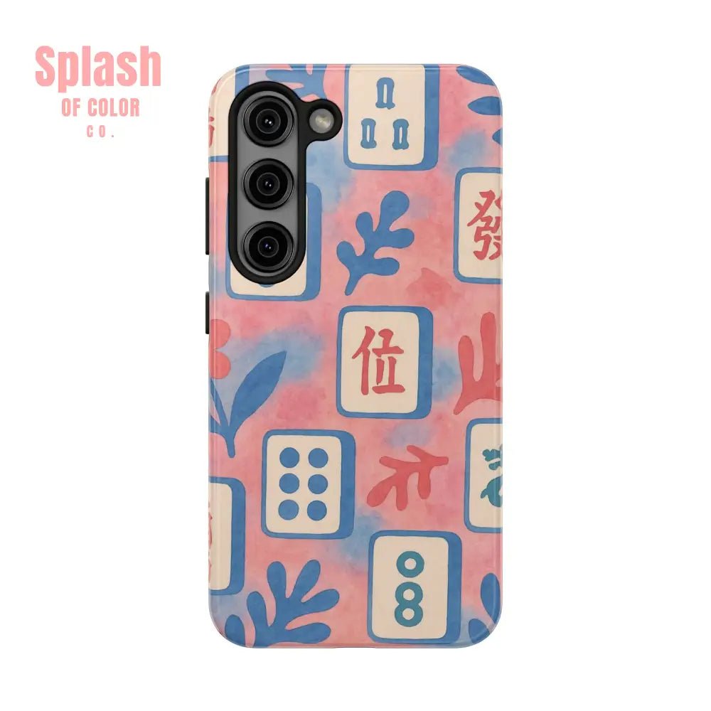 Mahjong Phone Case Pink Pastel Blue Mahj Lover Mahjong Tile Phone Case Samsung Galaxy S23 Phone Case