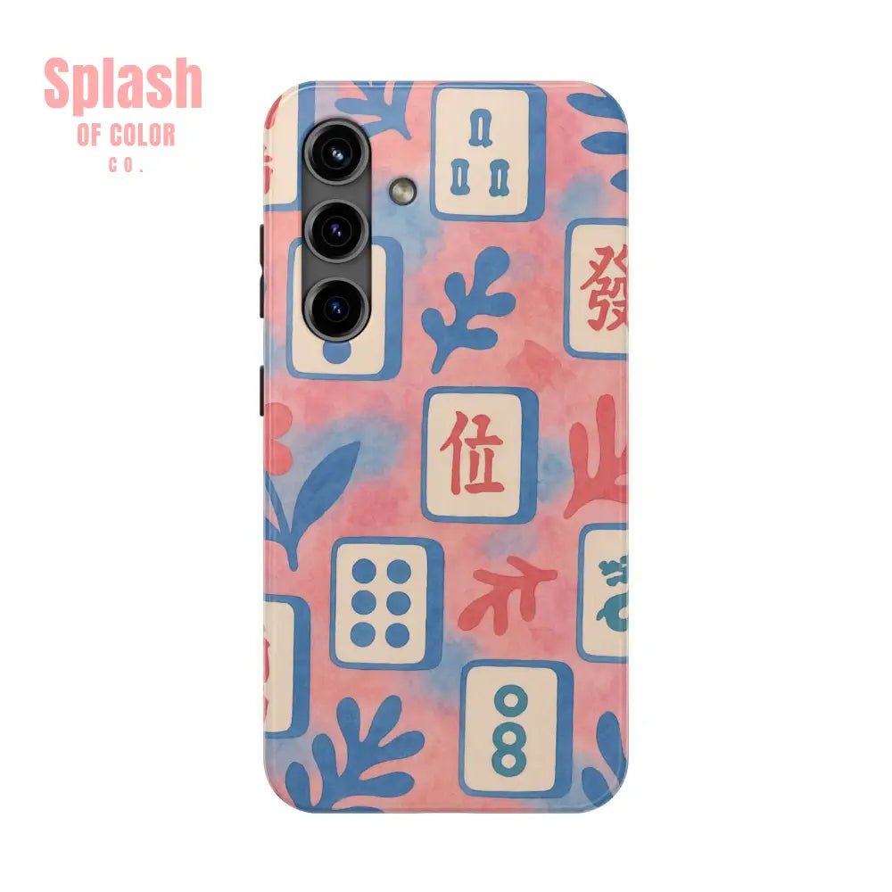 Mahjong Phone Case, Pink Pastel Blue Mahj Lover Mahjong Tile Phone Case - Splash of Color co.