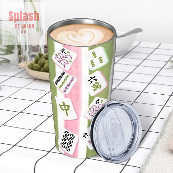 Mahjong Pink Green Mahjong Tiled Fun Designed Stainless Steel Insulated Tumbler One Size Drinkware