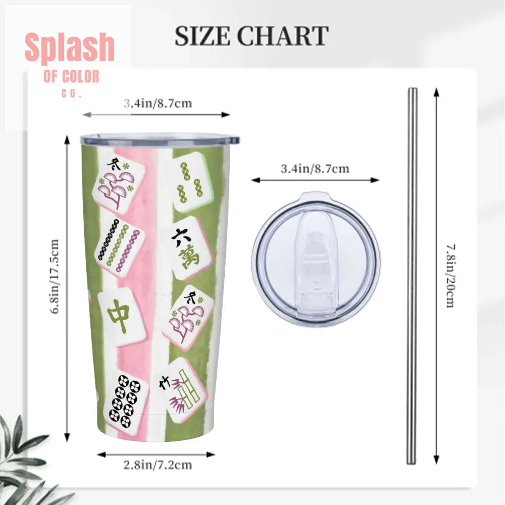 Mahjong Pink Green Mahjong Tiled Fun Designed Stainless Steel Insulated Tumbler One Size Drinkware