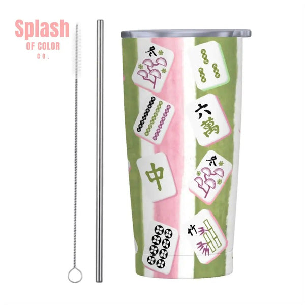 Mahjong Pink Green Mahjong Tiled Fun Designed Stainless Steel Insulated Tumbler One Size Drinkware