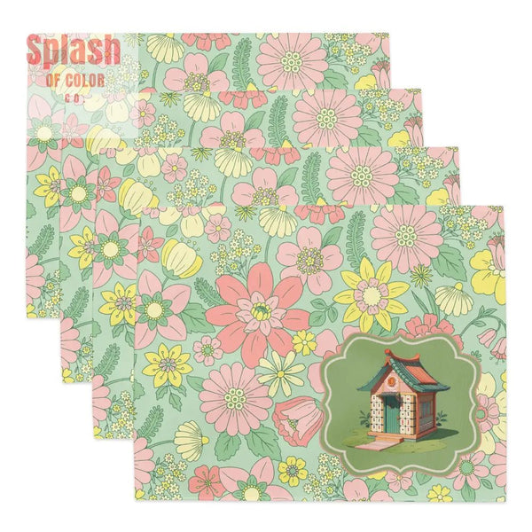 Mahjong Placemat Set Floral Green, Pink Preppy Mahj Table Setting - Splash of Color co.