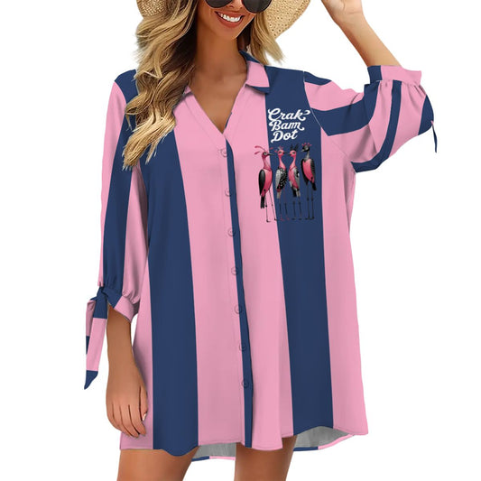 Mahjong Preppy Pink Blue Striped Mahj Game Nigh Women’s Cardigan Shirt Three-Quarter Sleeve - XS - Women’s T-shirts