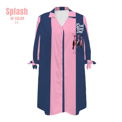 Mahjong Preppy Pink Blue Striped Mahj Game Nigh Women’s Cardigan Shirt Three-Quarter Sleeve - Women’s T-shirts