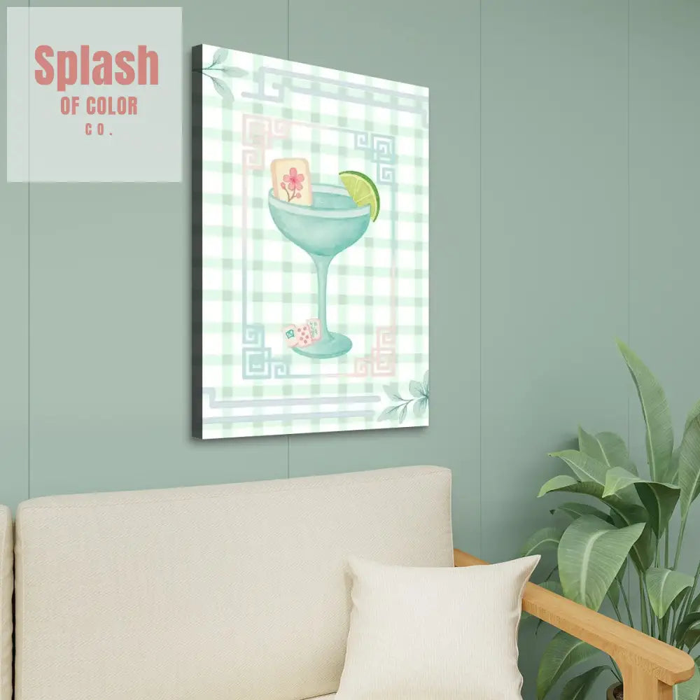 Mahjong Preppy Wall Art Green Pink Pastel Canvas Art - 24’’x36’’ - Wall Art