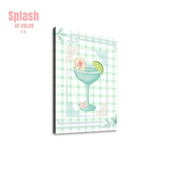Mahjong Preppy Wall Art, Green Pink Pastel Canvas Art - Splash of Color co.