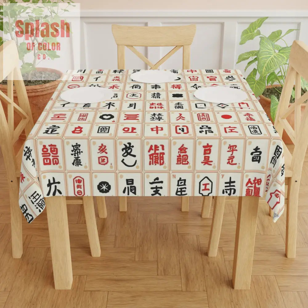 Mahjong Print Tablecloth Asian Decor Dining Table Cover - One size / White - Home Decor