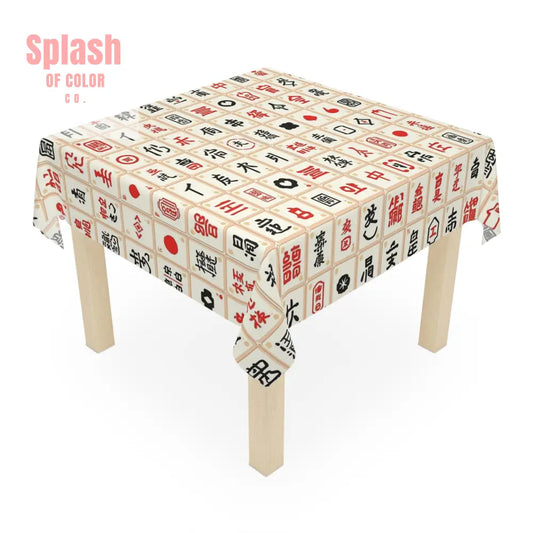 Mahjong Print Tablecloth Asian Decor Dining Table Cover - One size / White - Home Decor