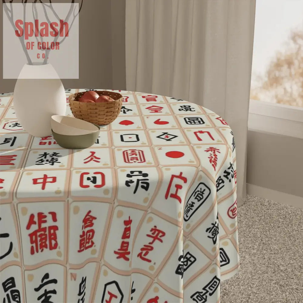 Mahjong Print Tablecloth Asian Decor Dining Table Cover - One size / White - Home Decor