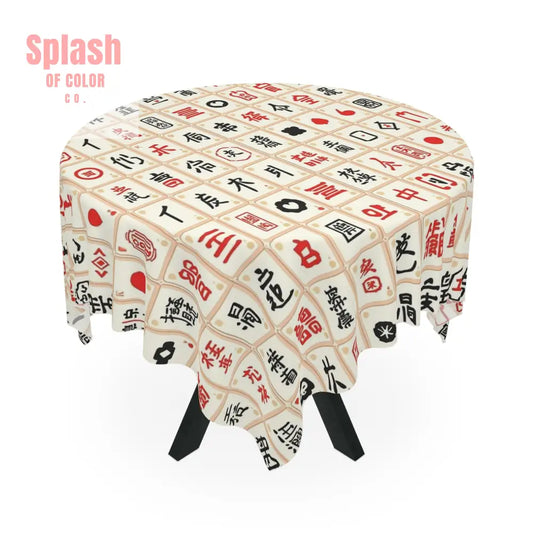 Mahjong Print Tablecloth Asian Decor Dining Table Cover - One size / White - Home Decor