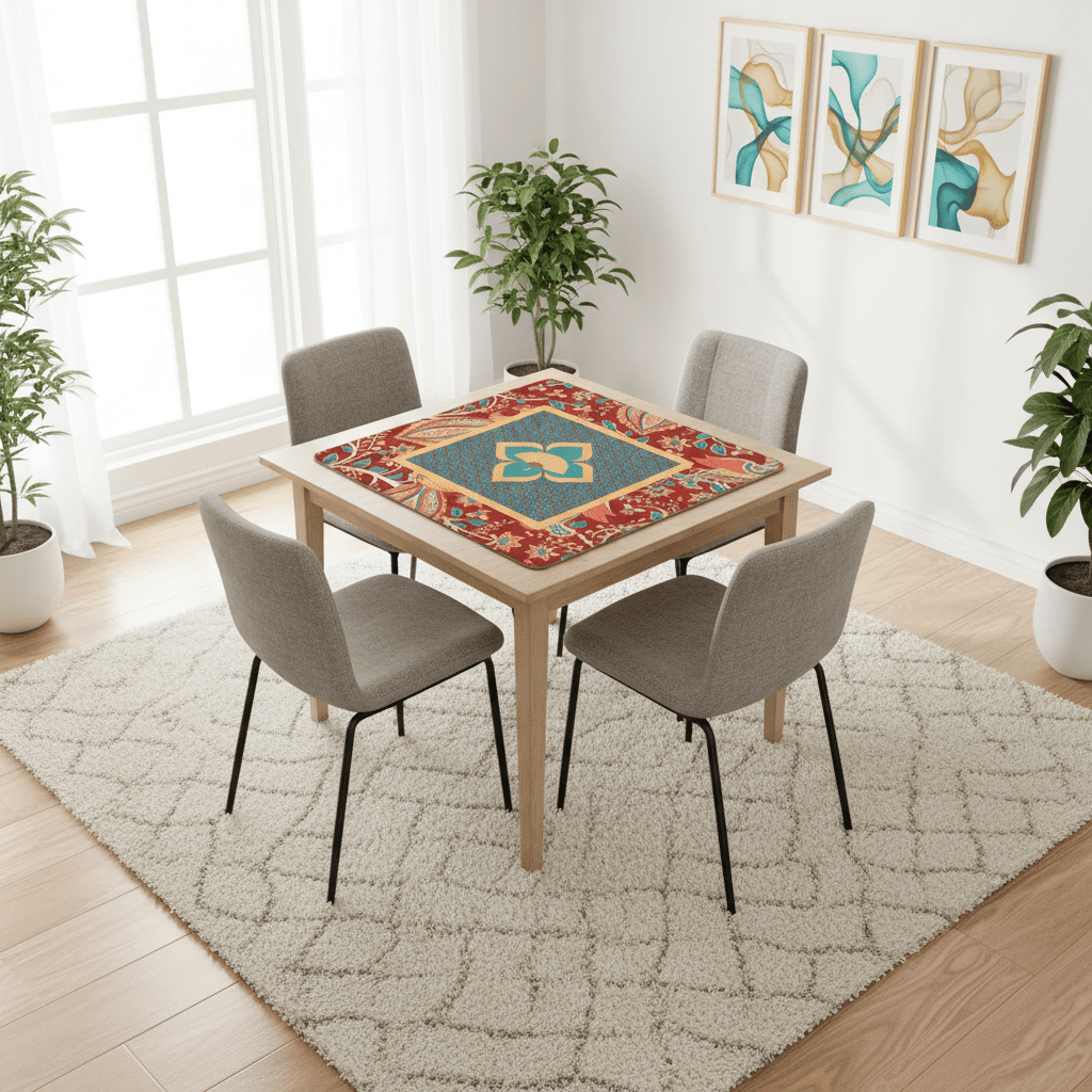 Mahjong Mat Floral Mandarin Asian Zen, Teal, Coral, Rust Mahj Game Mat - Splash of Color Co.