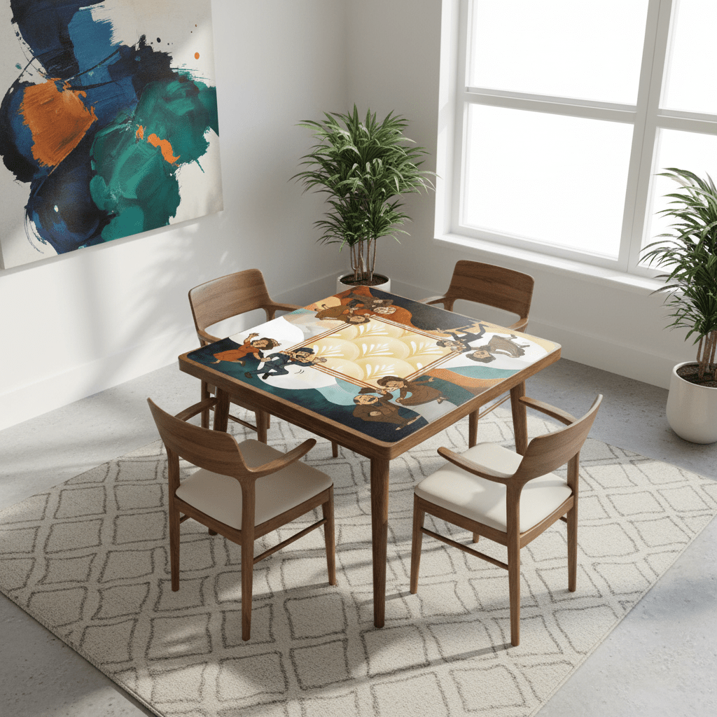 Art Deco Mahjong Mat With Whimsical Playful Couples - Splash of Color Co.