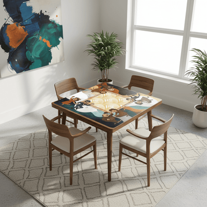 Art Deco Mahjong Mat With Whimsical Playful Couples - Splash of Color Co.