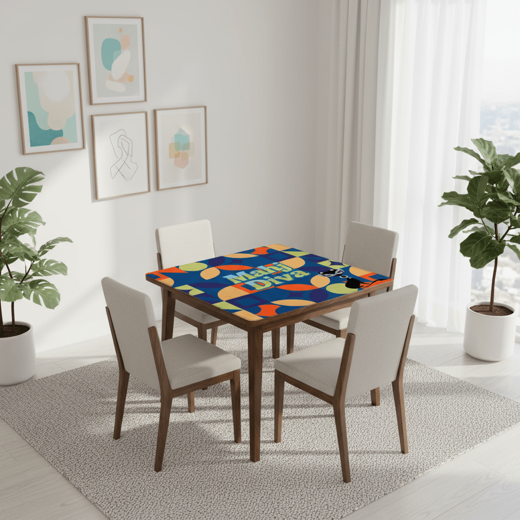 Funny Modern Mahjong Mat, Royal Blue Orange Green Yellow Mahj Diva Sophisticated Kitty - Splash of Color Co.