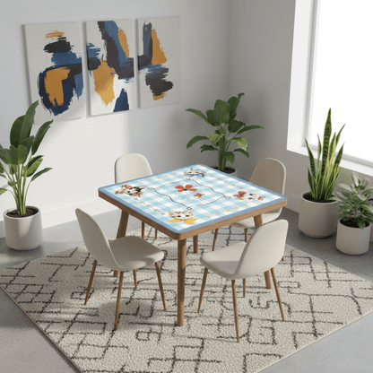 Mahjong Mat Vintage Whimsical Kittens, Blue White Gingham Preppy Check Mahj Mat - Splash of Color Co.