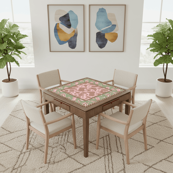 Preppy Cowgirl Mahjong Mat, Pink, Green Cow Print Fun Mahj Game Mat - Splash of Color Co.