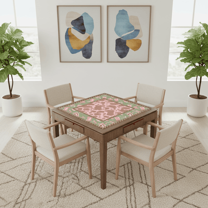 Preppy Cowgirl Mahjong Mat, Pink, Green Cow Print Fun Mahj Game Mat - Splash of Color Co.