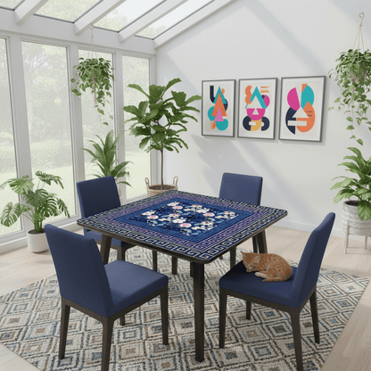 Chinese Dragon Royal Blue Hot Pink Teal Greek Key Border Mahjong Mat - Splash of Color Co.