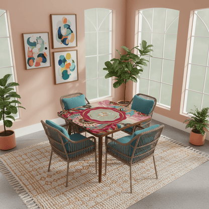 Mahjong Mat Bohemian Jeweled Tones, Fusia, Pink, Teal Maroon Watercolor Mahj Game Night Mat - Splash of Color Co.