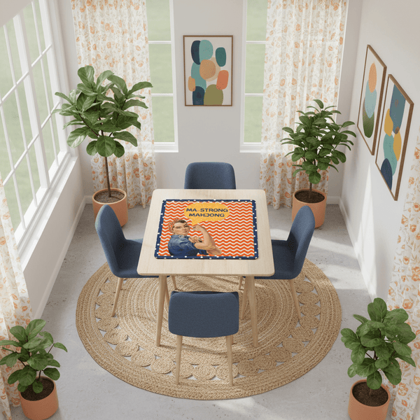 Rose The Riveter Preppy Orange Zig Zag Blue Polka Dot Mahjong Mat - Splash of Color Co.