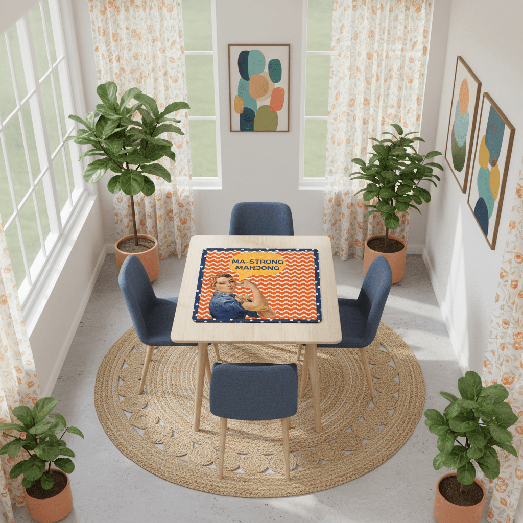 Rose The Riveter Preppy Orange Zig Zag Blue Polka Dot Mahjong Mat - Splash of Color Co.