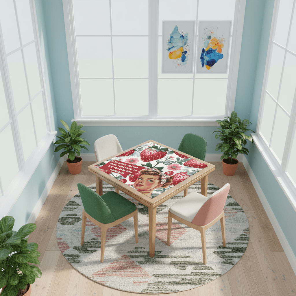 Mahjong Mat Sassy Fun Vintage Gal, Watercolor Strawberry Fields, Snarky Mahj Mat - Splash of Color Co.