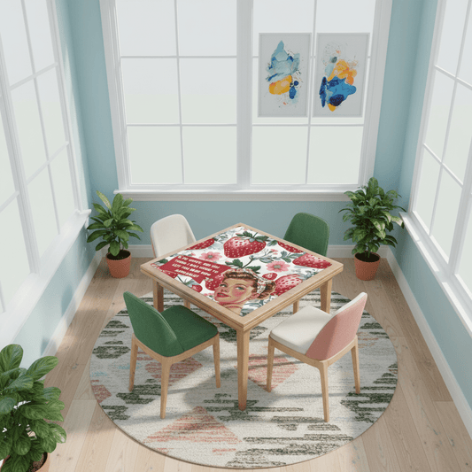 Mahjong Mat Sassy Fun Vintage Gal, Watercolor Strawberry Fields, Snarky Mahj Mat - Splash of Color Co.