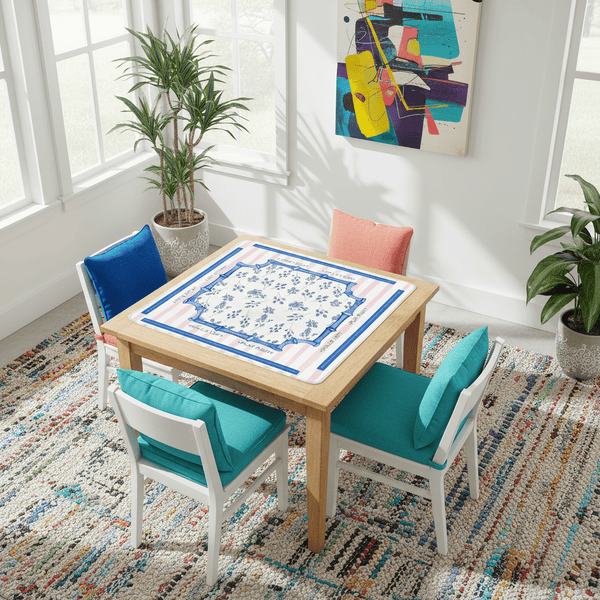 Asian Floral Mahjong Mat Learning Mat With Instructions Preppy Pink Striped - Splash of Color Co.