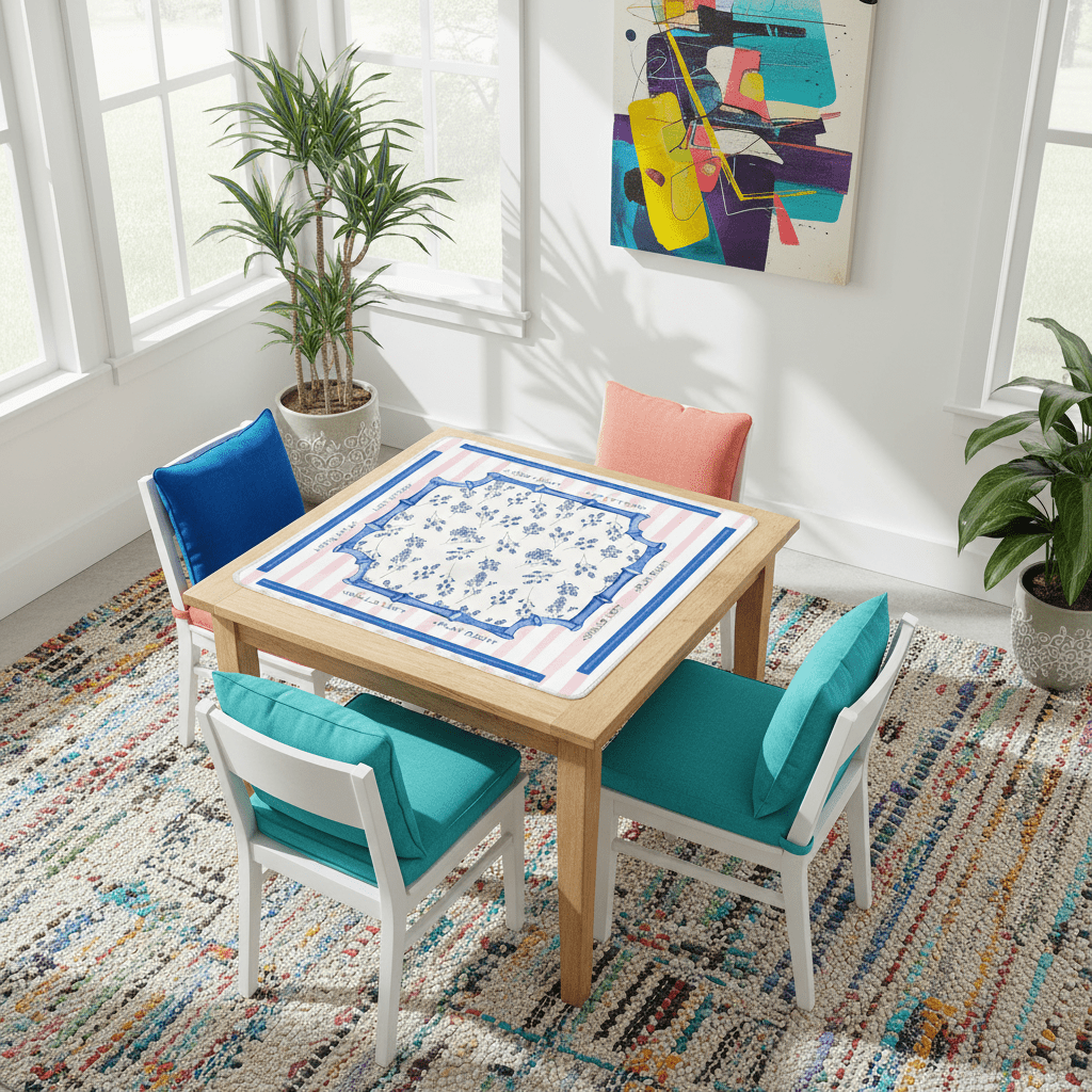 Asian Floral Mahjong Mat Learning Mat With Instructions Preppy Pink Striped - Splash of Color Co.