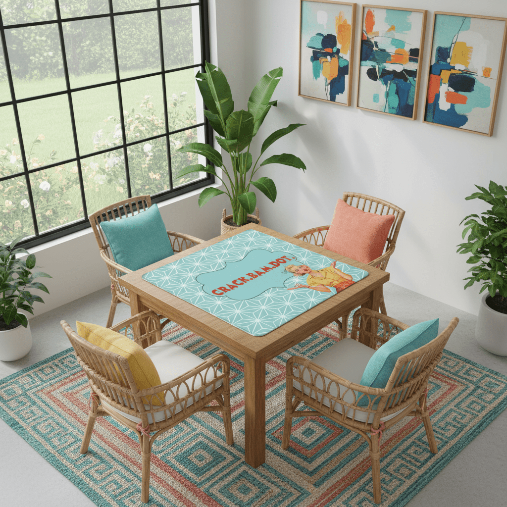 Funny Mahjong Mat, Crack Bam Dot, Vintage 50s Mahj Mat - Splash of Color Co.