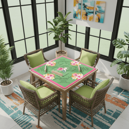 Mahjong Mat With Instructions, Preppy Pink, Green Charleston Tropical Mahjong Game Mat - Splash of Color Co.