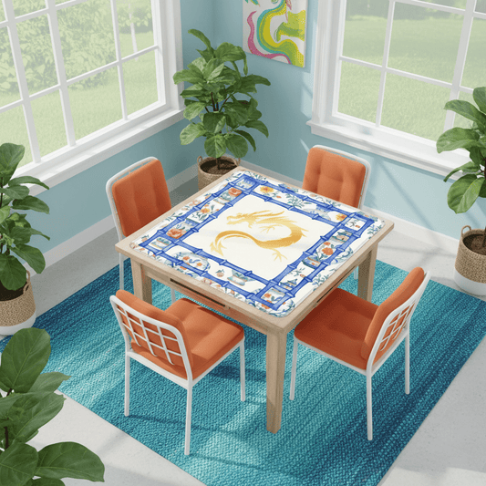 Asian Dragon Chinoiserie Designed Blue White, Mahjong Mat - Splash of Color Co.