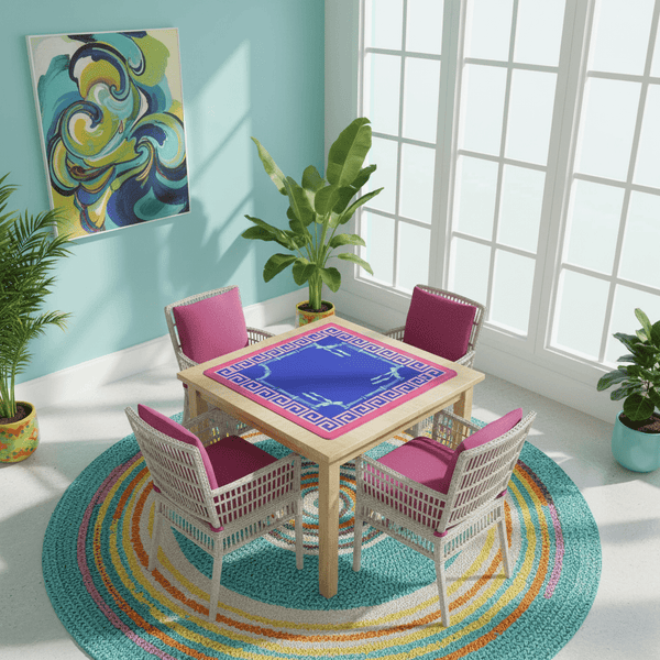 Mahjong Mat In Royal Blue, Hot Pink, Minimalist Style, Mahjong Game Night Mat - Splash of Color Co.