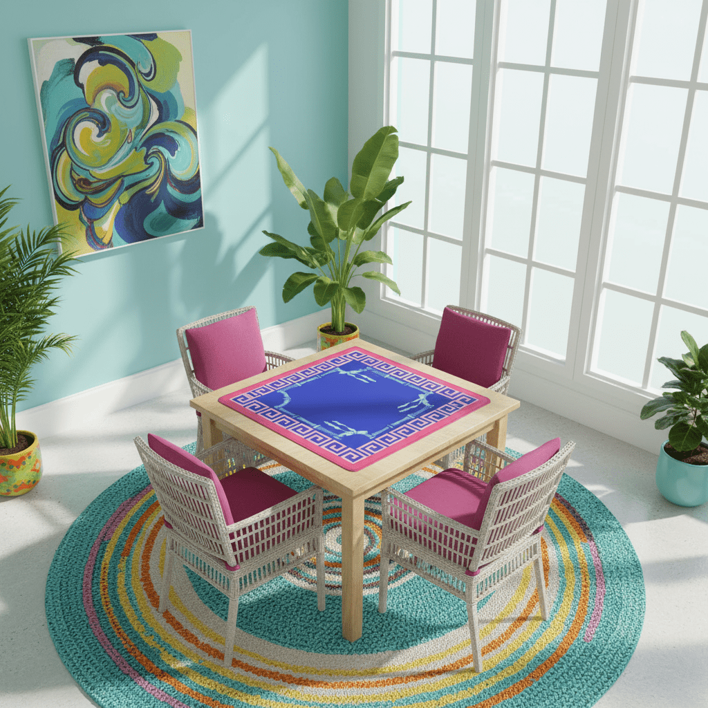 Mahjong Mat In Royal Blue, Hot Pink, Minimalist Style, Mahjong Game Night Mat - Splash of Color Co.