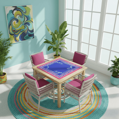 Mahjong Mat In Royal Blue, Hot Pink, Minimalist Style, Mahjong Game Night Mat - Splash of Color Co.