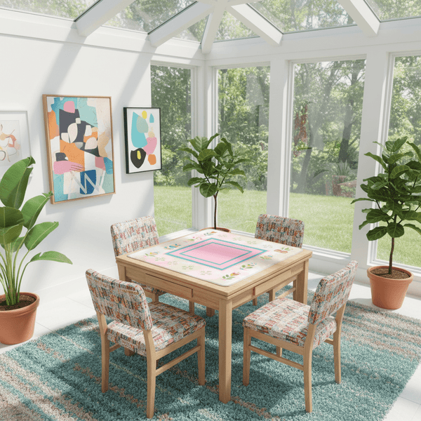 Mahjong Mat, Watercolor Preppy Pink Green Teal Scandinavian Floral Mahj Mat - Splash of Color Co.