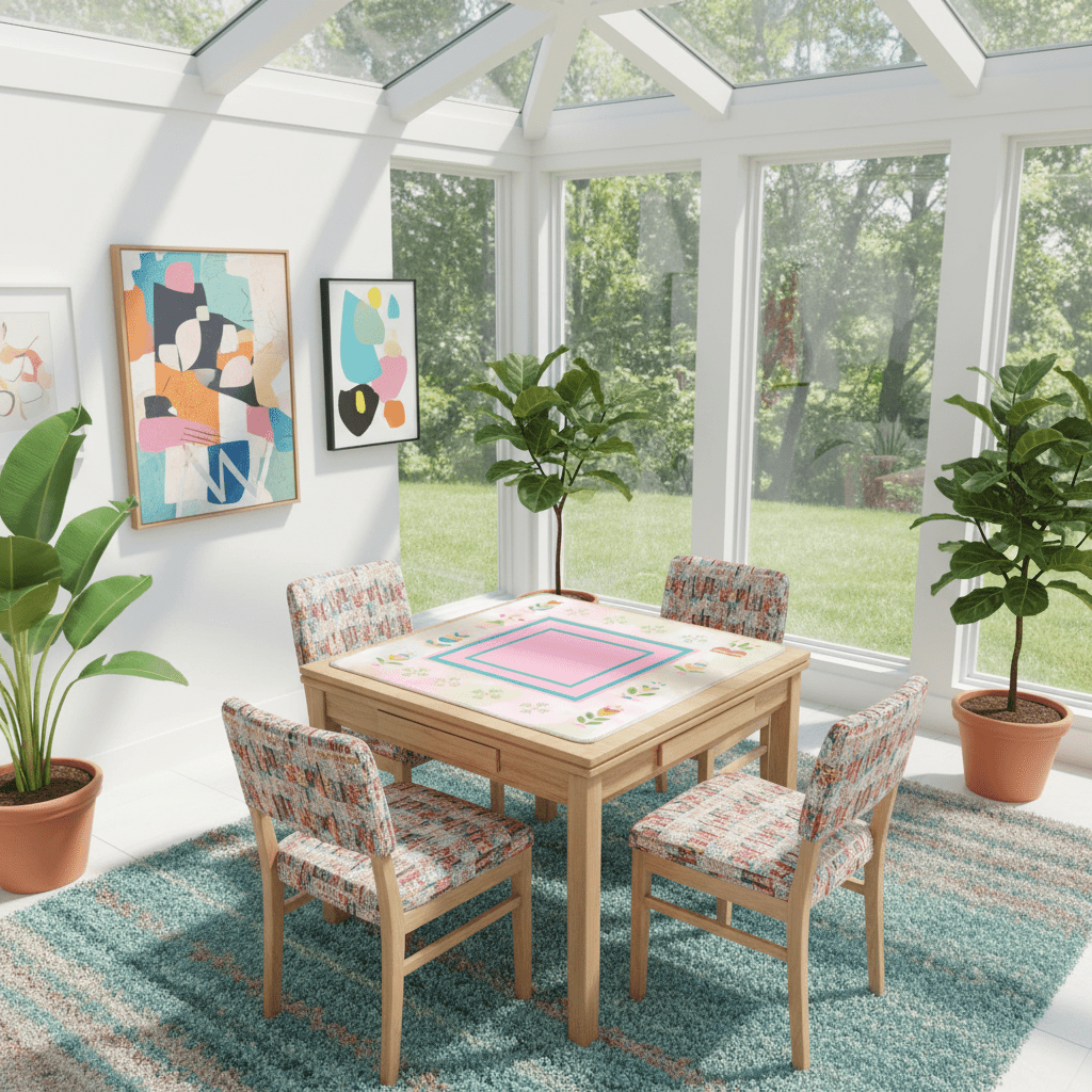 Mahjong Mat, Watercolor Preppy Pink Green Teal Scandinavian Floral Mahj Mat - Splash of Color Co.