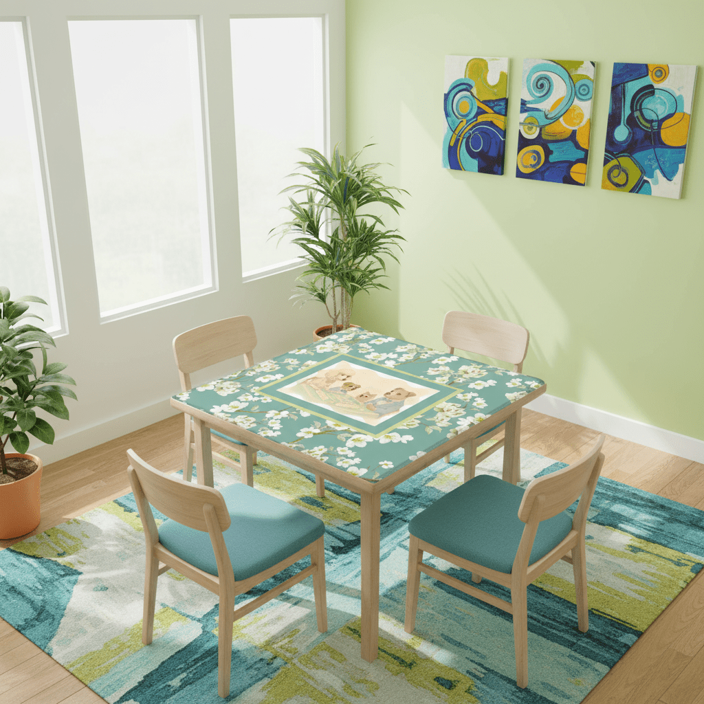 Dogs Playing Mahjong Mat Whimsical Floral Asian Designed Neoprene Mahj Mat - Splash of Color Co.