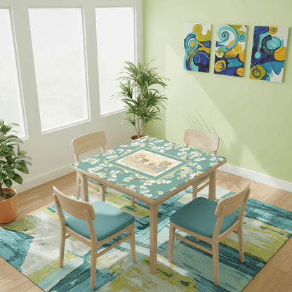 Dogs Playing Mahjong Mat Whimsical Floral Asian Designed Neoprene Mahj Mat - Splash of Color Co.