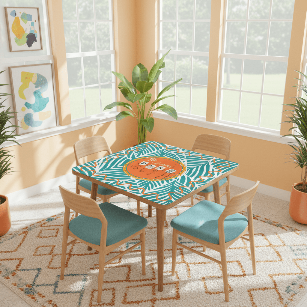 The Charleston Mahjong Mat, Tropical Teal Orange Preppy Fun Mahj Lover Mat - Splash of Color Co.