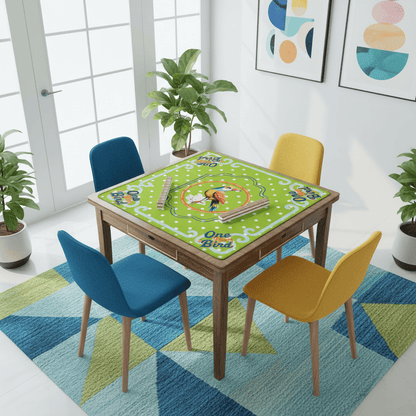 One Bam Bird Citrus Green Polka A Dot Preppy Whimsical Mahjong Mat - Splash of Color Co.