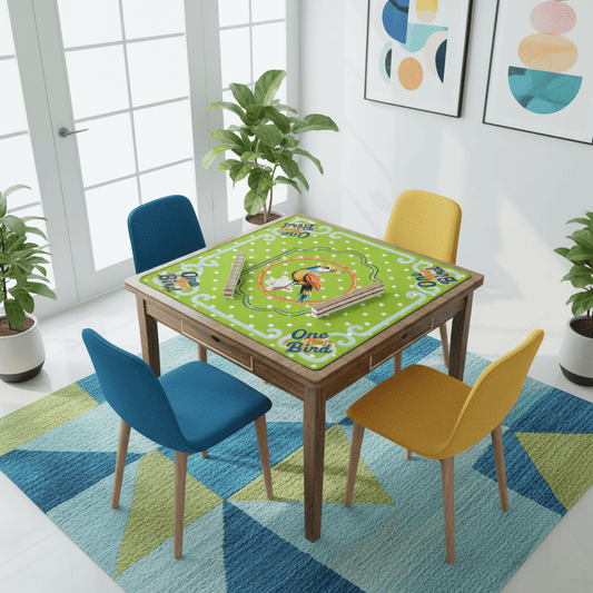 One Bam Bird Citrus Green Polka A Dot Preppy Whimsical Mahjong Mat - Splash of Color Co.