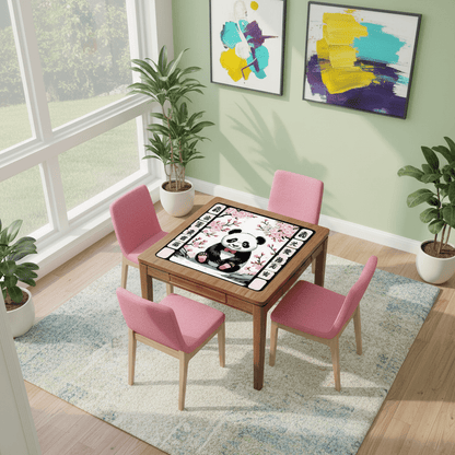 Asian Panda Bear Black Pink Cherry Blossom Mahjong Mat - Splash of Color Co.