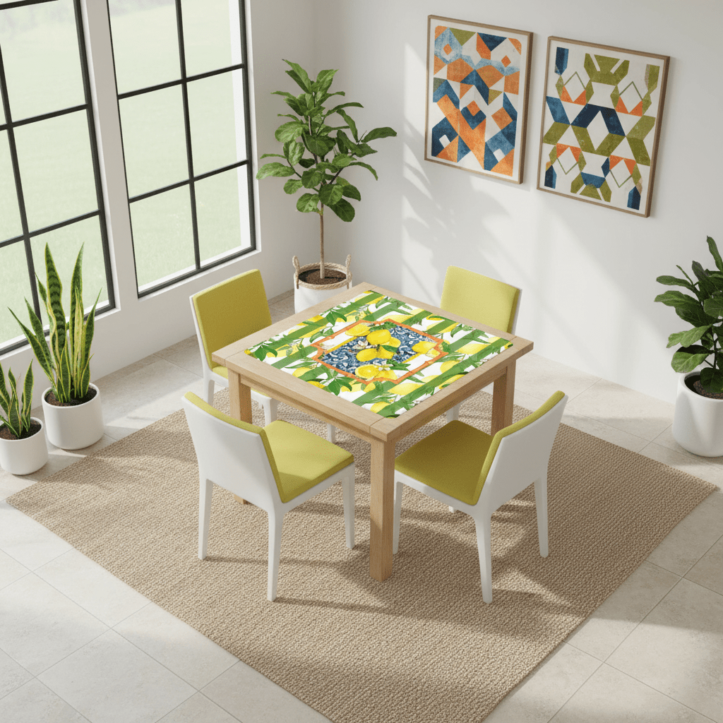 Mahjong Mat Lemon Zest Preppy Green Striped Lemon Mahj Mat - Splash of Color Co.