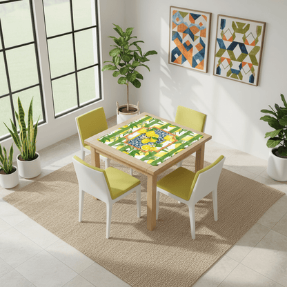 Mahjong Mat Lemon Zest Preppy Green Striped Lemon Mahj Mat - Splash of Color Co.