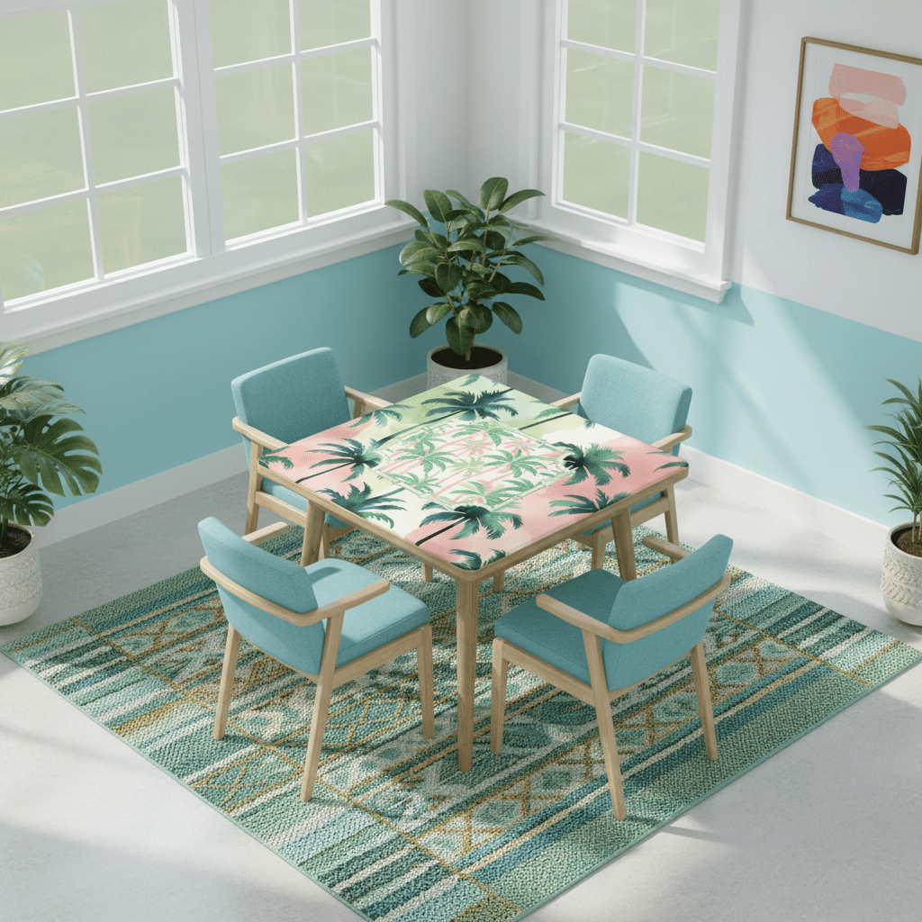 Mahjong Mat Palm Beach Watercolor Pastel Preppy Style Palm Tree Mahjong Mat - Splash of Color Co.